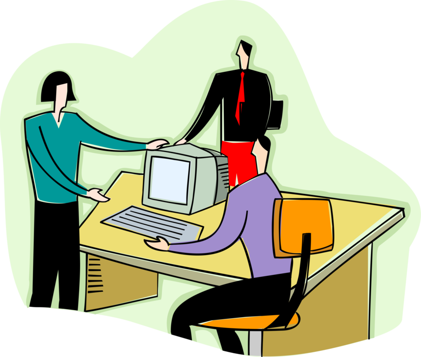 Vector Illustration of Business Associates Discuss Work at Office Desk