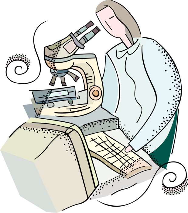 Vector Illustration of Laboratory Research Scientist with Microscope