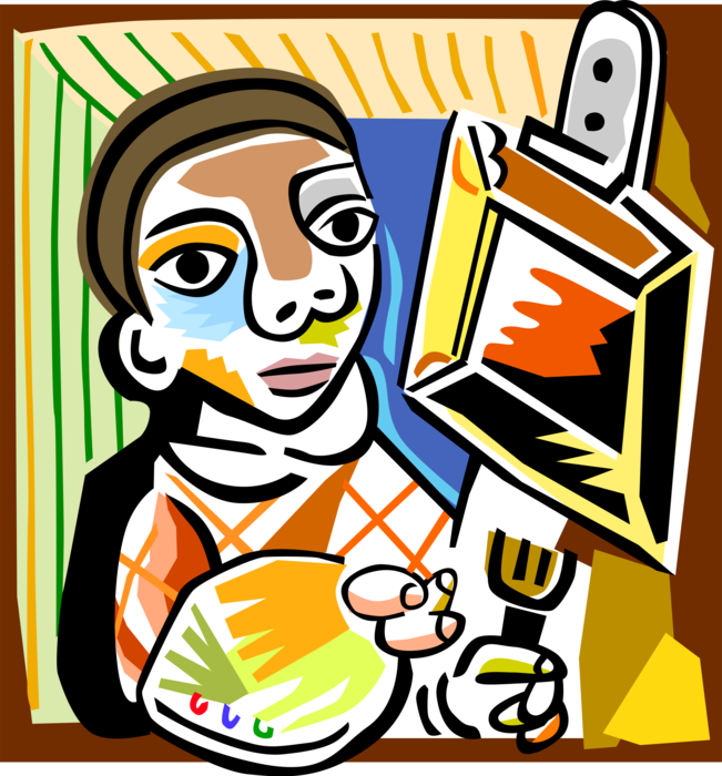 Vector Illustration of Picasso Inspired Artist with Palette Paints Picture