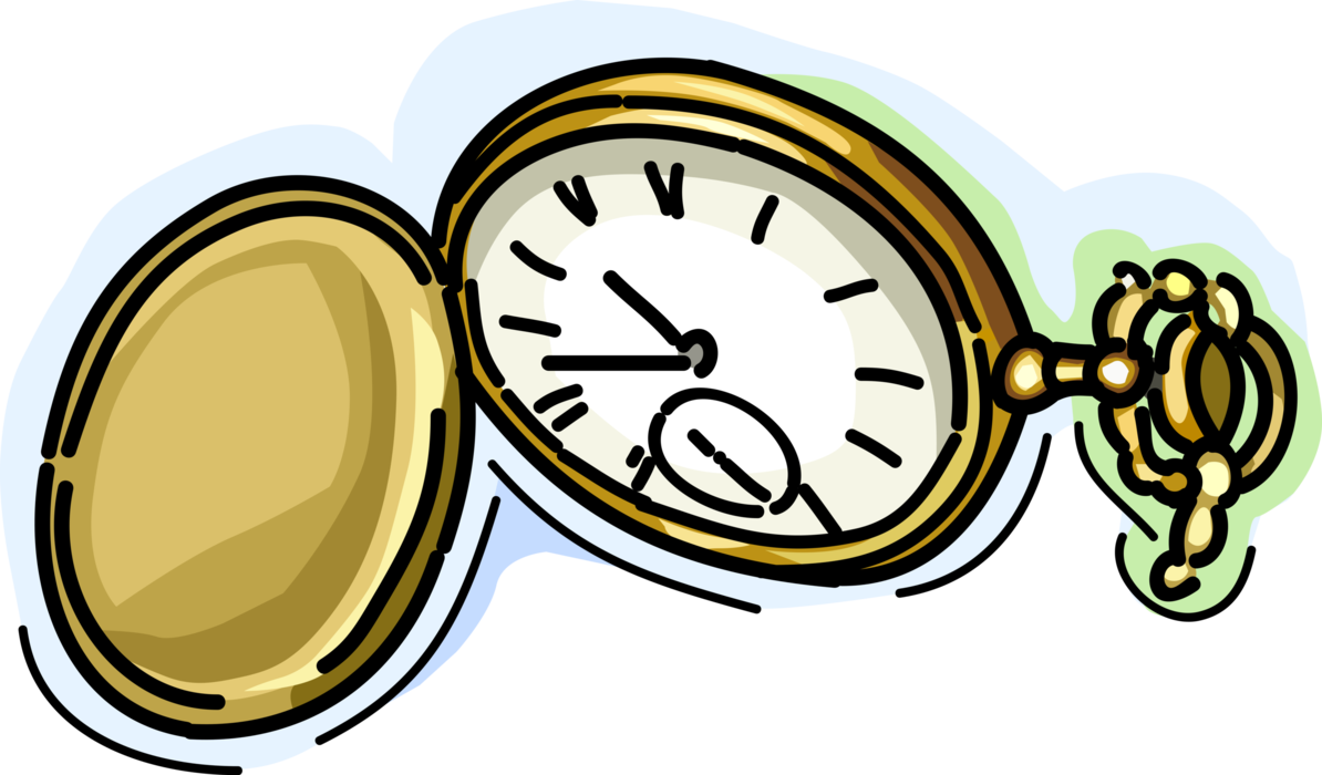 Vector Illustration of Pocket Watch or Pocketwatch Portable Timepiece Carried in Pocket