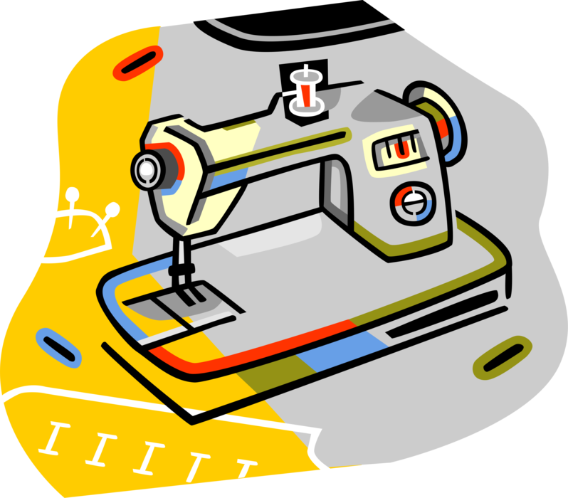 Vector Illustration of Home Sewing Machine for Stitching and Mending Fabric