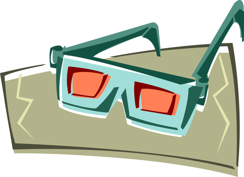 Vector Illustration of 3-D Glasses See Things in Three Dimensions