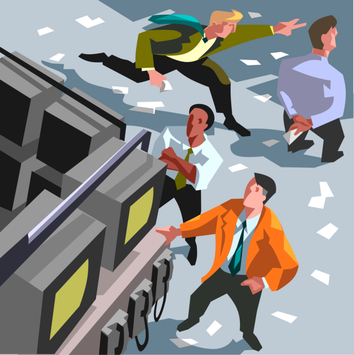 Vector Illustration of Market Trading on Floor of the Wall Street Stock Exchange Financial Markets 