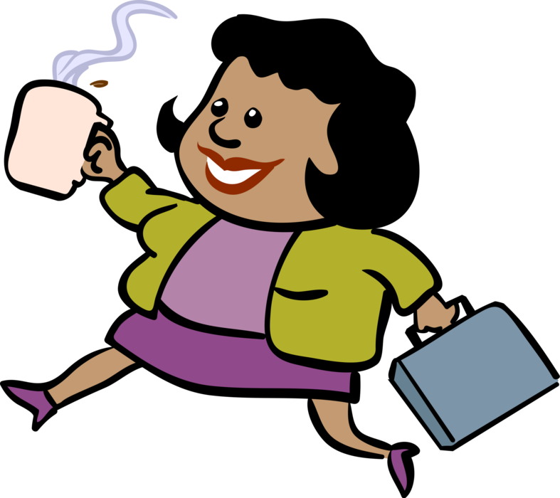 Vector Illustration of Businesswoman Running with Cup of Coffee