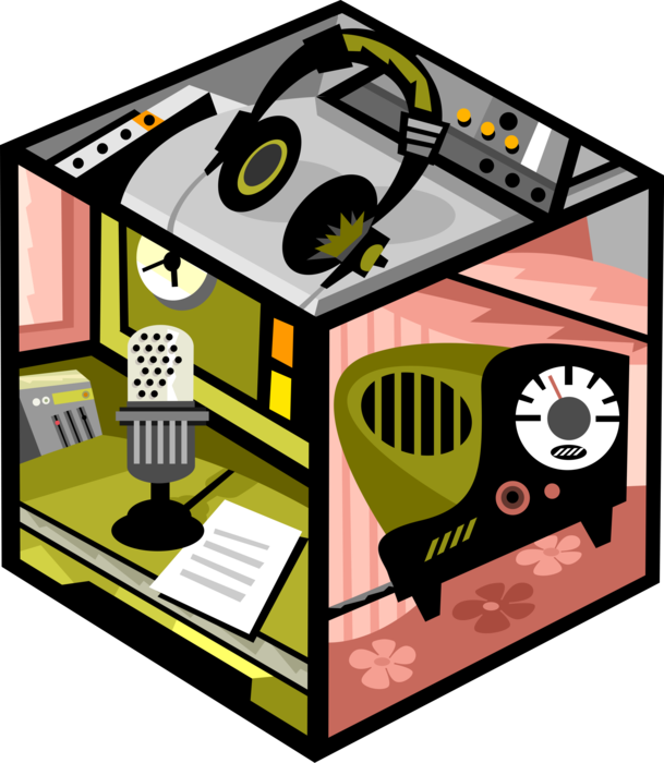 Vector Illustration of Radio Broadcasting with Studio Microphone and Headphones