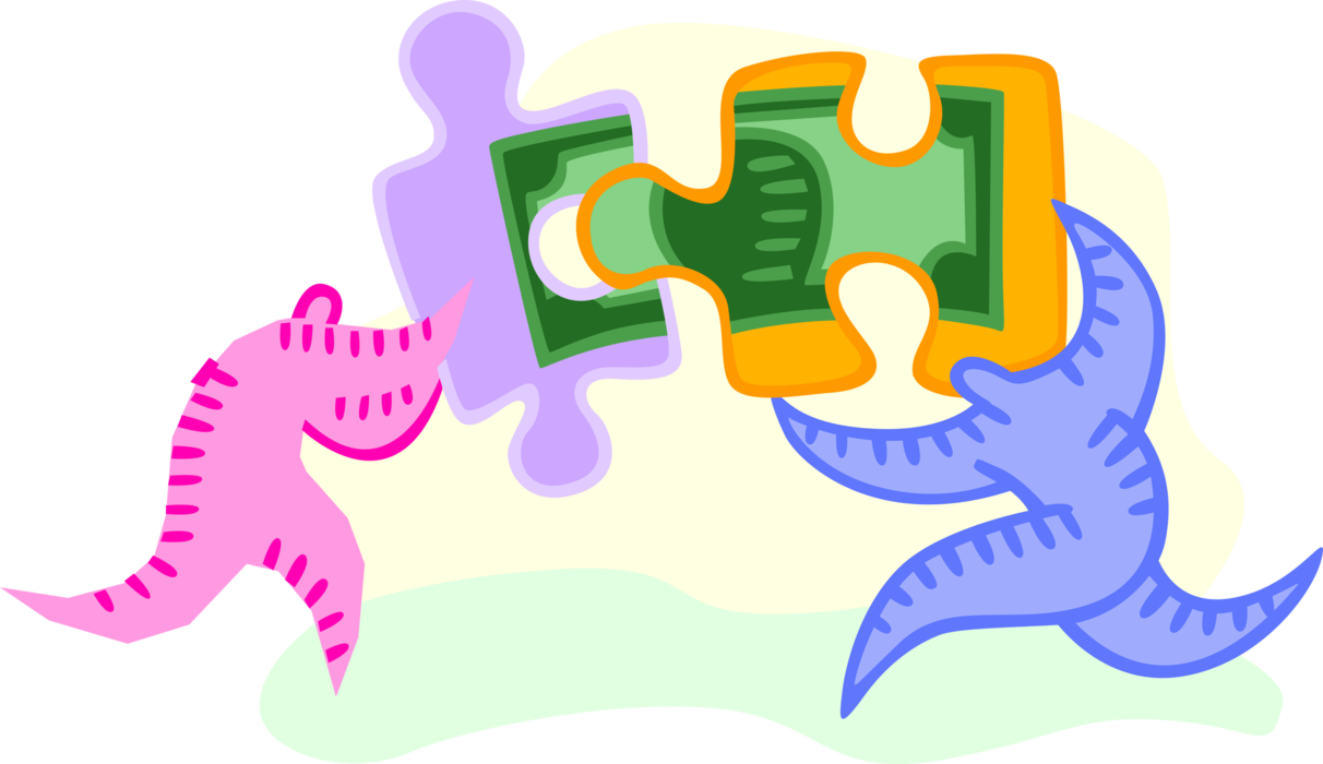 Vector Illustration of Putting the Pieces of Financial Puzzle Together Tests Ingenuity or Knowledge