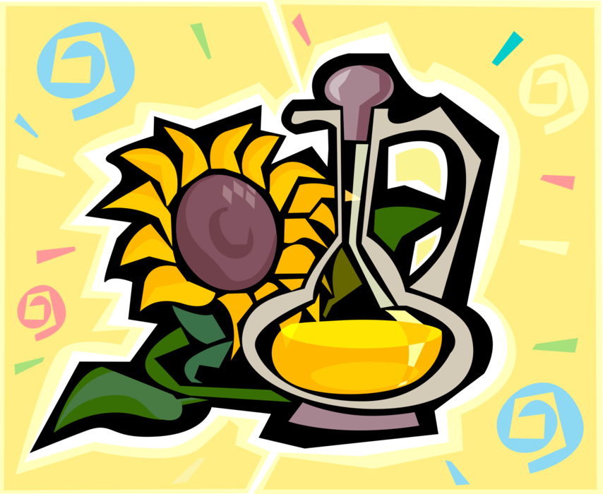 Vector Illustration of Sunflower Oil Salad Oil Container with Sunflower Flower