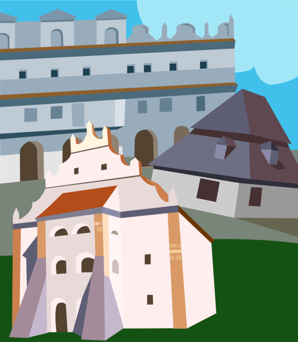 Vector Illustration of Wooden Church and Tourist Attractions in Poland 
