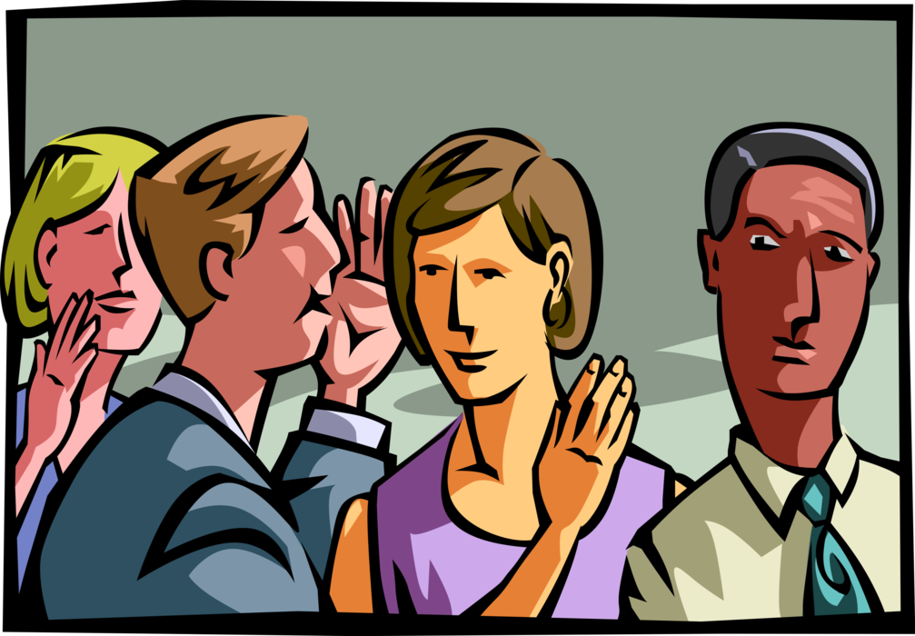 Vector Illustration of Office Colleagues Share Gossip Heard Though the Grapevine