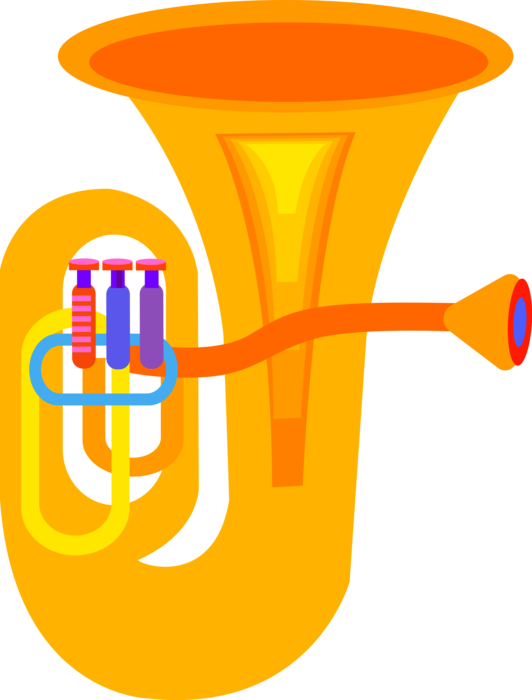 Vector Illustration of Tuba Large Brass Low-Pitched Musical Instrument Serves as Bass in Orchestra