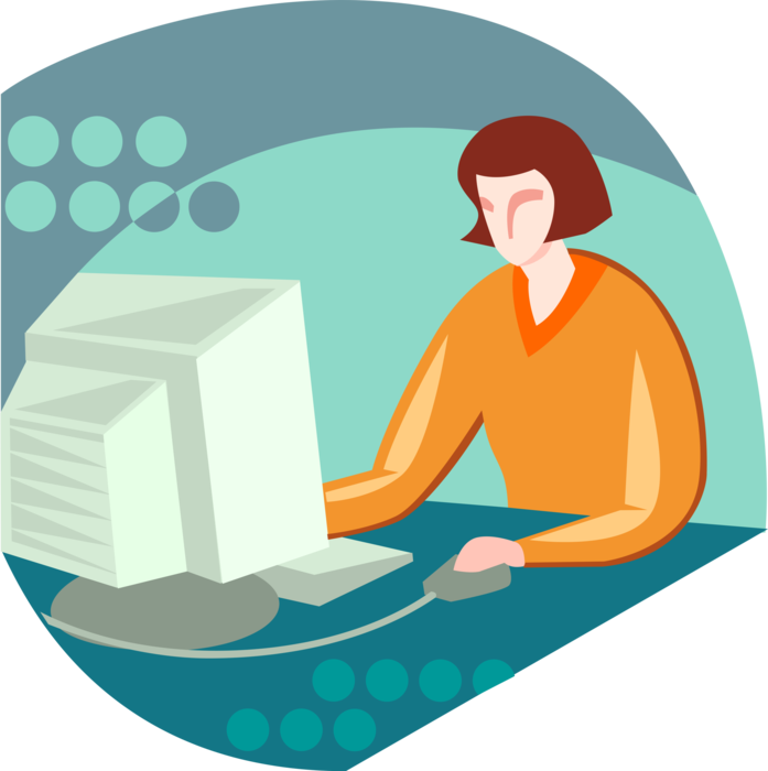 Vector Illustration of Student Working at Computer