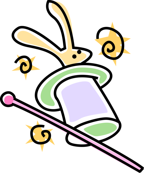 Vector Illustration of Magician's Magic Hat and Wand with Small Mammal Rabbit Bunny