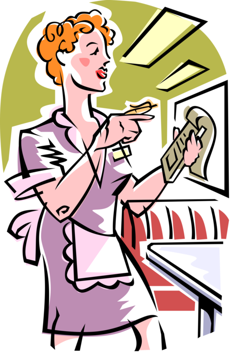 Vector Illustration of Restaurant Maître d'hôtel Waitress Writes Customer Food Order