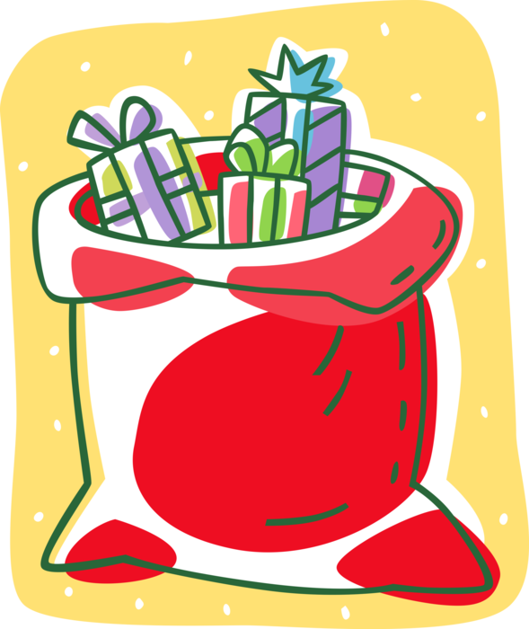 Vector Illustration of Santa's Christmas Sack Full of Gifts and Presents