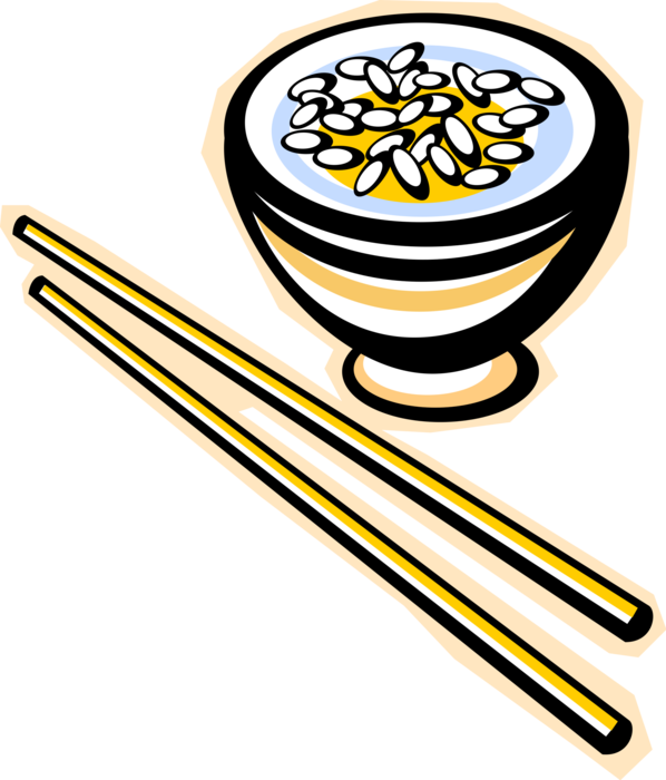 Vector Illustration of Chinese or Japanese Asian Cuisine Chopsticks with Rice Bowl