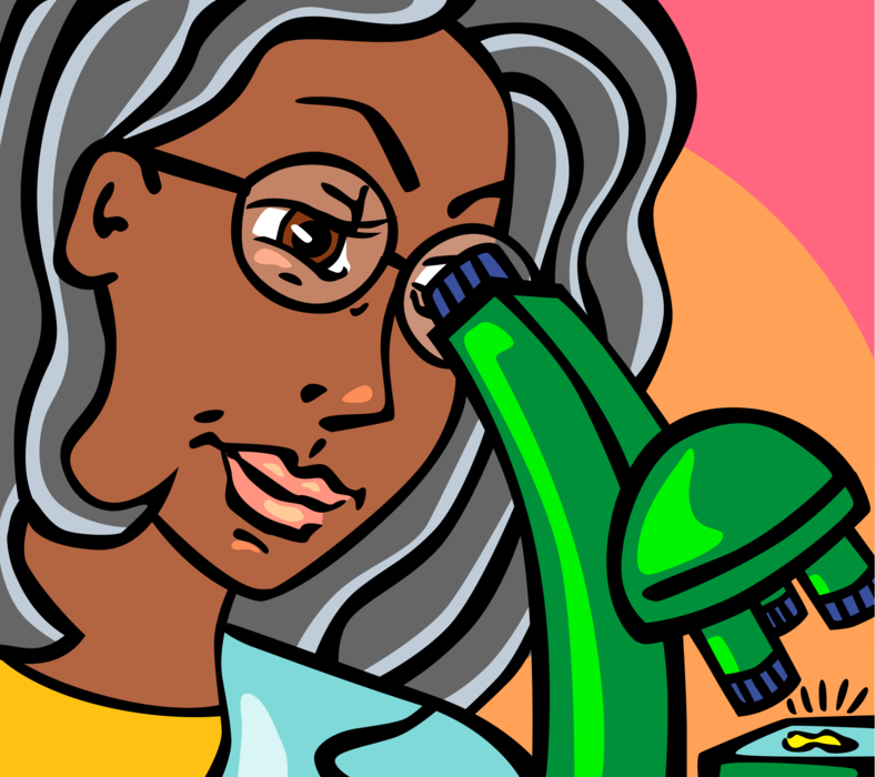 Vector Illustration of Laboratory Technician with Microscope Examines Culture Specimen