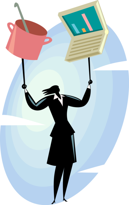 Vector Illustration of Businesswoman Balances Home and Work Career Responsibilities to Achieve Better Work-Life Balance