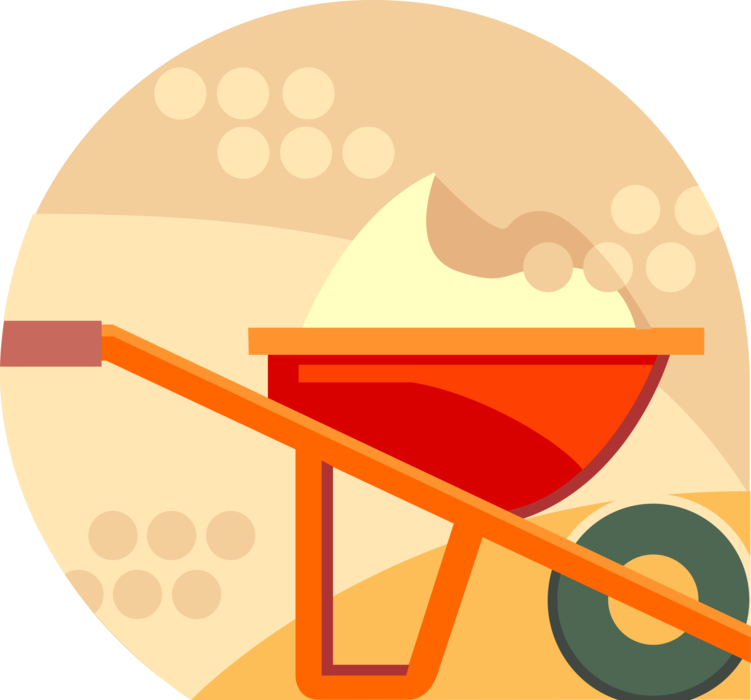 Vector Illustration of Hand-Propelled Wheelbarrow Carries Load of Dirt