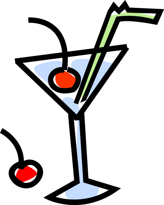 Vector Illustration of Mixed Drink Martini Cocktail Alcohol Beverage with Cherries