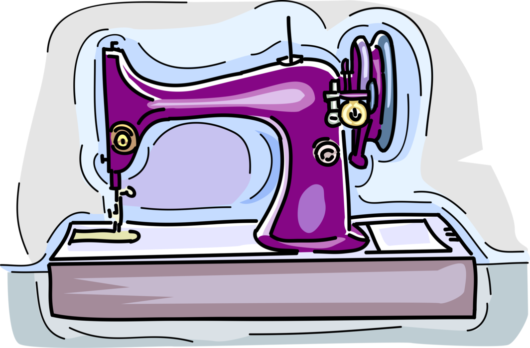 Vector Illustration of Home Sewing Machine for Stitching and Mending Fabric