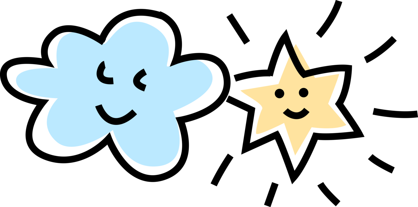 Vector Illustration of Anthropomorphic Happy Cloud and Star