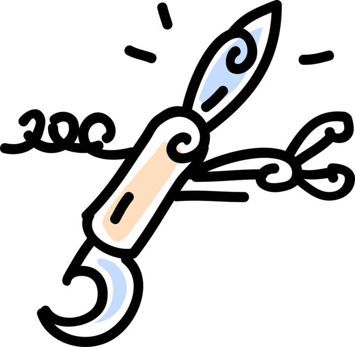Vector Illustration of Jackknife Utility Knife with Corkscrew and Scissors