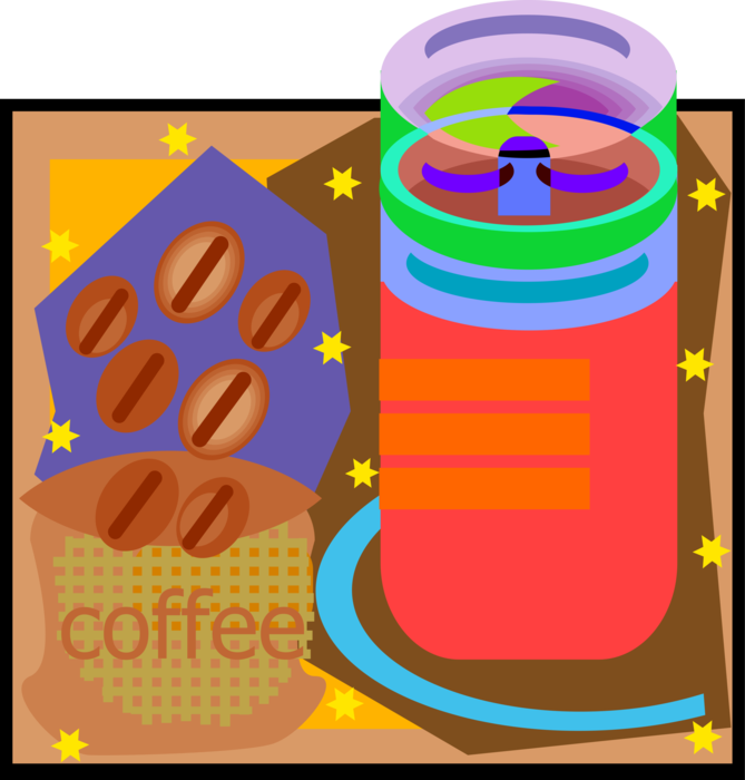 Vector Illustration of Coffee Beans and Coffee Mill Grinder
