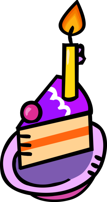 Vector Illustration of Slice of Birthday Cake with Candle