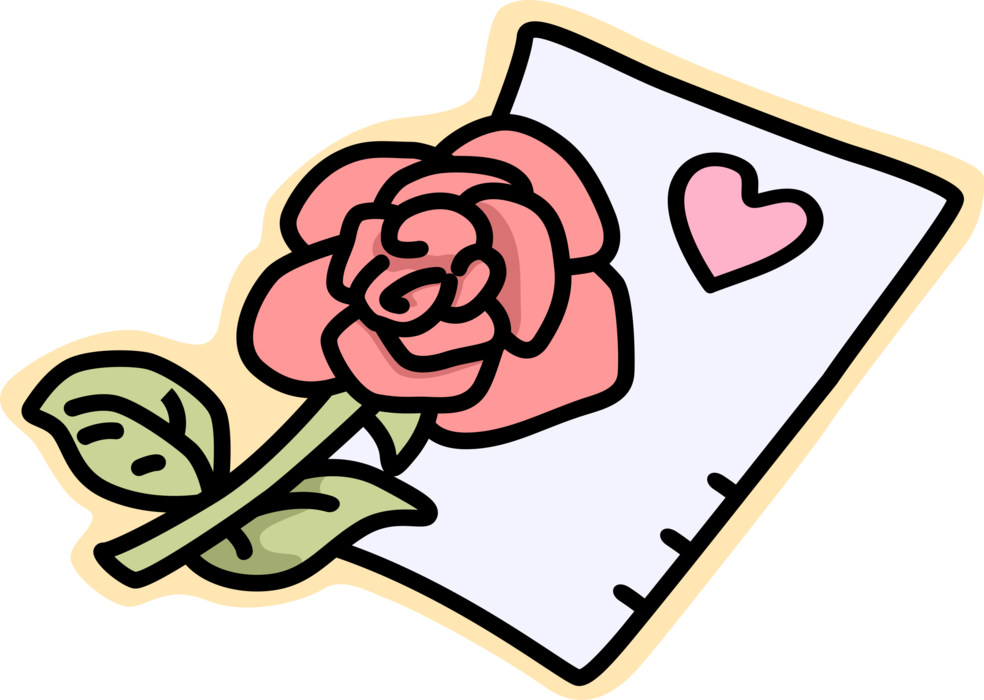 Vector Illustration of Rose Flower with Valentine's Day Love Greeting Card