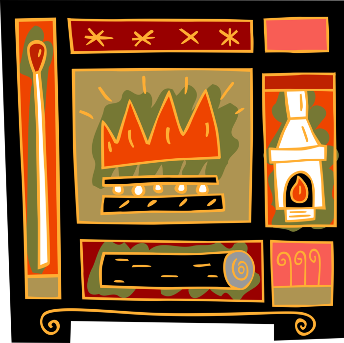 Vector Illustration of Fireplace with Matches and Wood