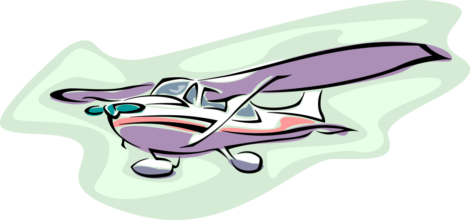 Vector Illustration of Small Fixed-Wing Propeller Aircraft Airplane in Flight