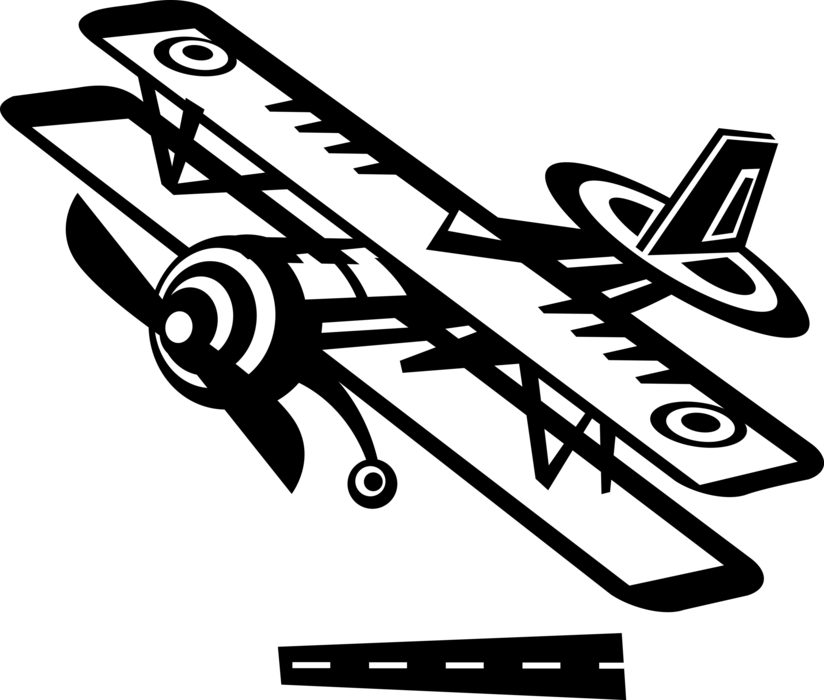 Vector Illustration of Biplane Fixed-Wing Aircraft Airplane with Two Main Wings and Propeller