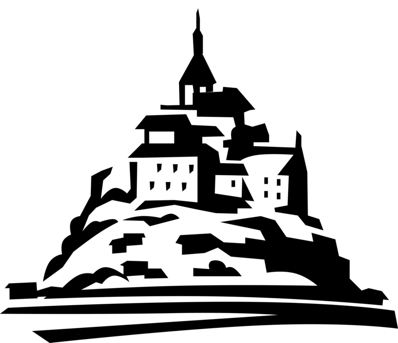 Vector Illustration of Mont Saint-Michel, Chateau D'o Castle, Normandy France