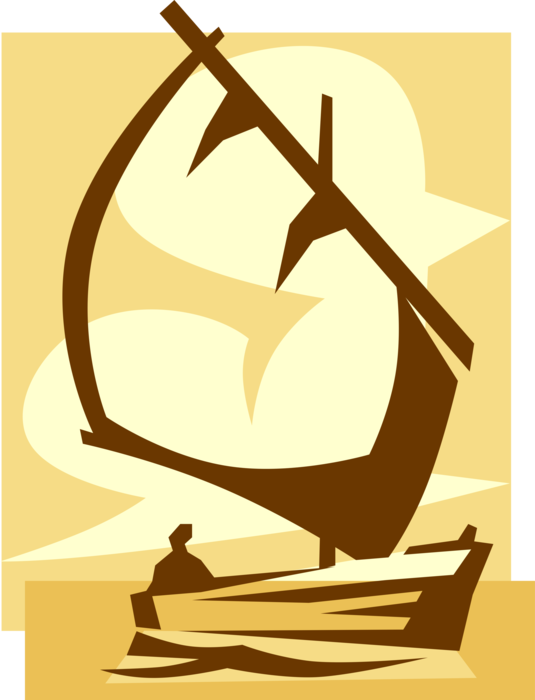 Vector Illustration of Sailboat Watercraft Vessel with Sails