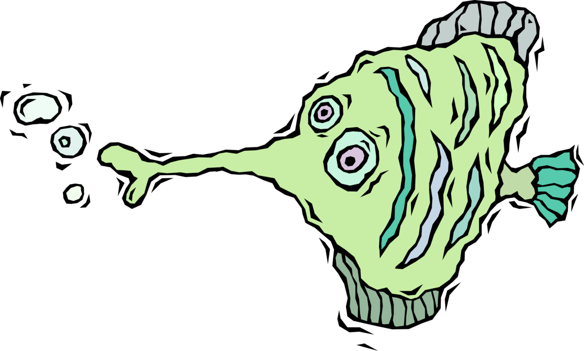Vector Illustration of Aquarium Tropical Fish Blows Bubble