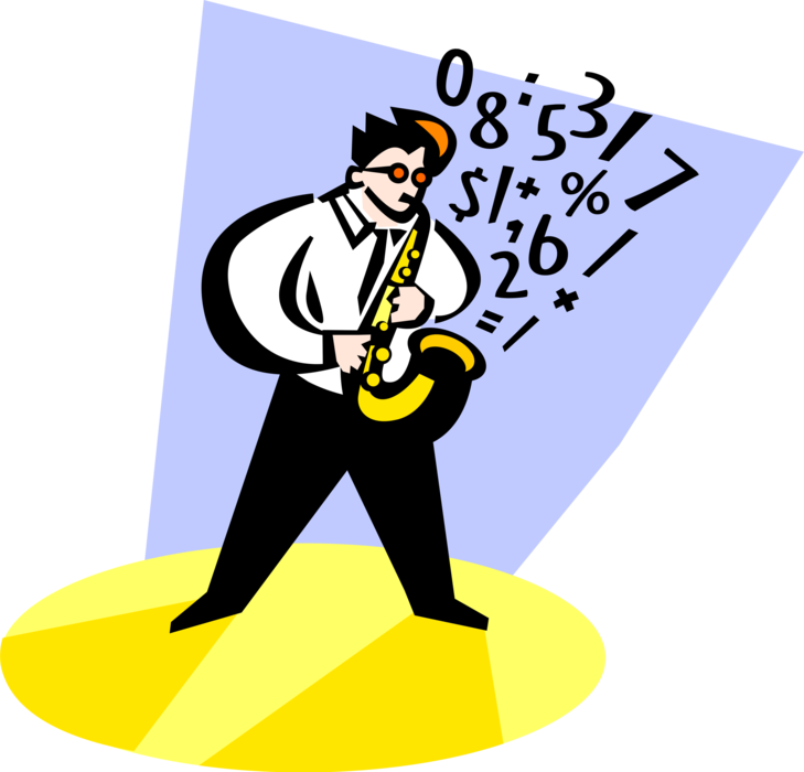 Vector Illustration of Musician Plays Saxophone Brass Single-Reed Mouthpiece Woodwind Instrument