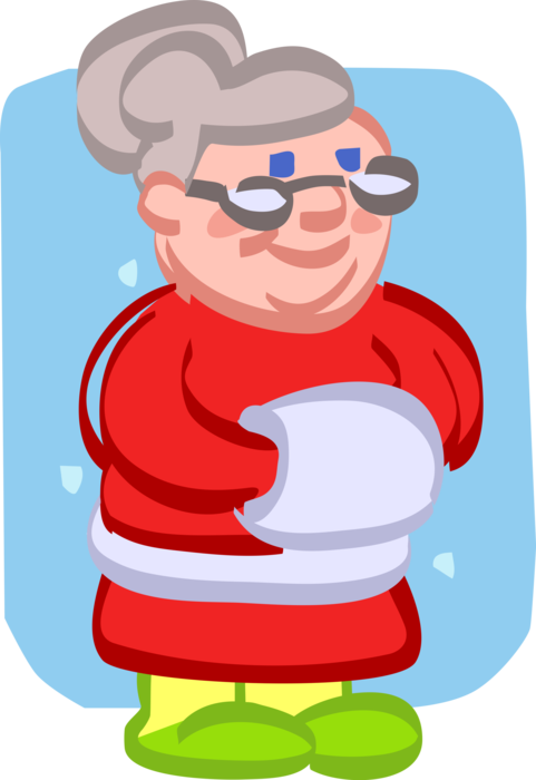 Vector Illustration of Grandmother Keeping Warm with Muff Hand Warmer