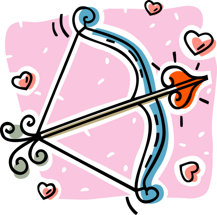 Vector Illustration of Valentine's Day Archery Bow and Cupid's Arrow with Love Hearts Expression of Affection