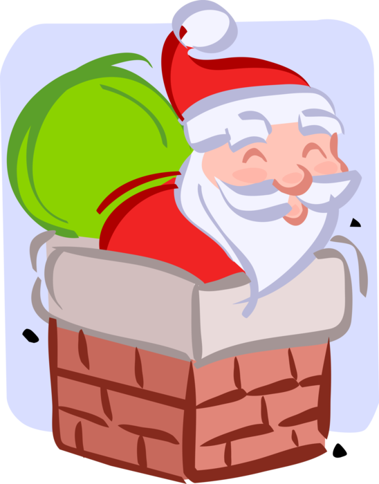 Vector Illustration of Santa Claus Slides Down the Chimney on Christmas