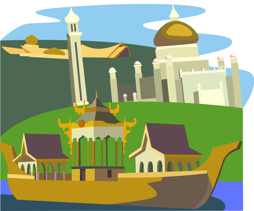 Vector Illustration of Sultan Omar Ali Saifuddien Islamic Mosque, Bandar Seri Begawan, Brunei