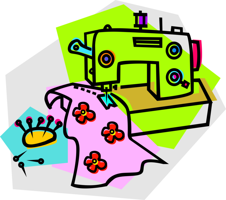 Vector Illustration of Home Sewing Machine for Stitching and Mending Fabric