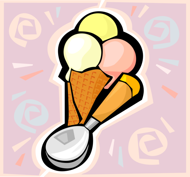 Vector Illustration of Gelato Ice Cream Cone Food Snack or Dessert with Scoop Tool