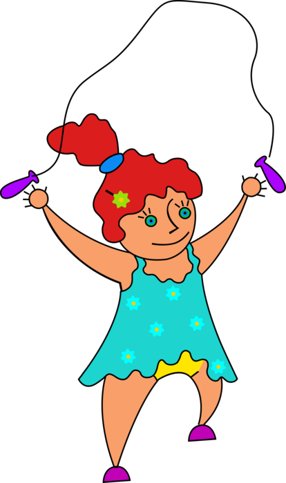 Vector Illustration of Girl Playing and Skipping Rope During Recess at School