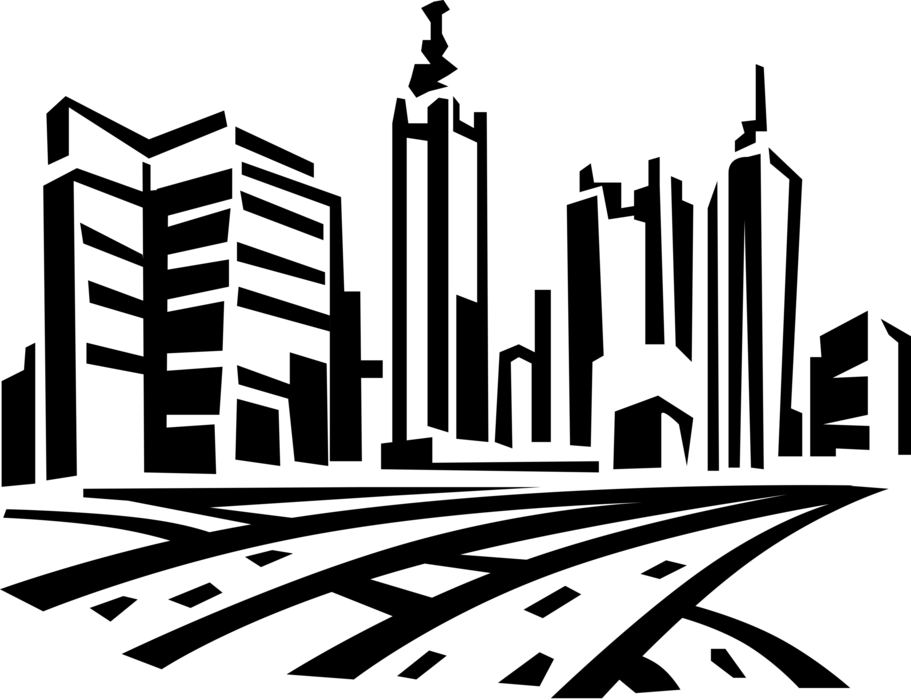 Vector Illustration of Highway Roadways and City Skyline