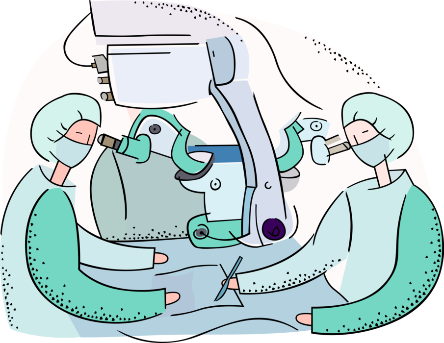 Vector Illustration of Doctor Physician Surgeons in Hospital Surgery Operation with Optical Microscope