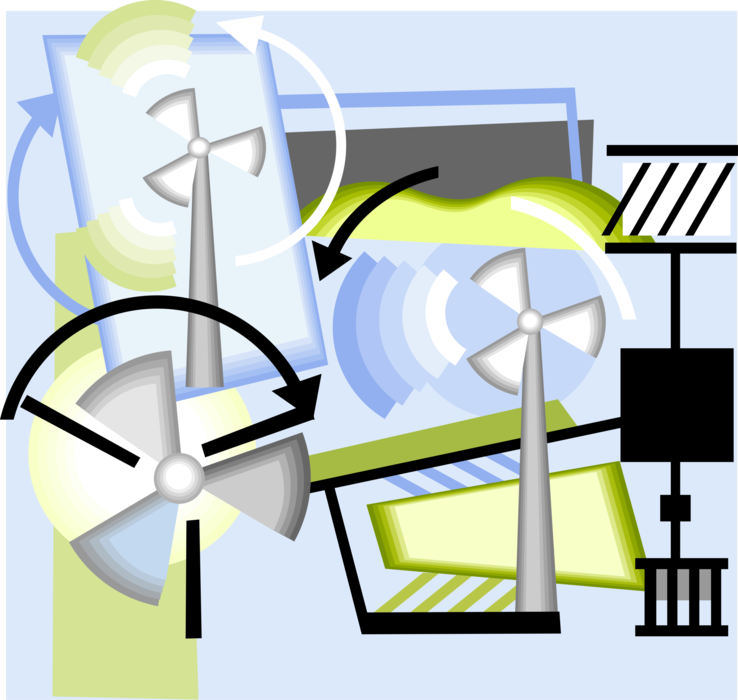 Vector Illustration of Wind Power Turbine Windmills Renewable Green Energy Source