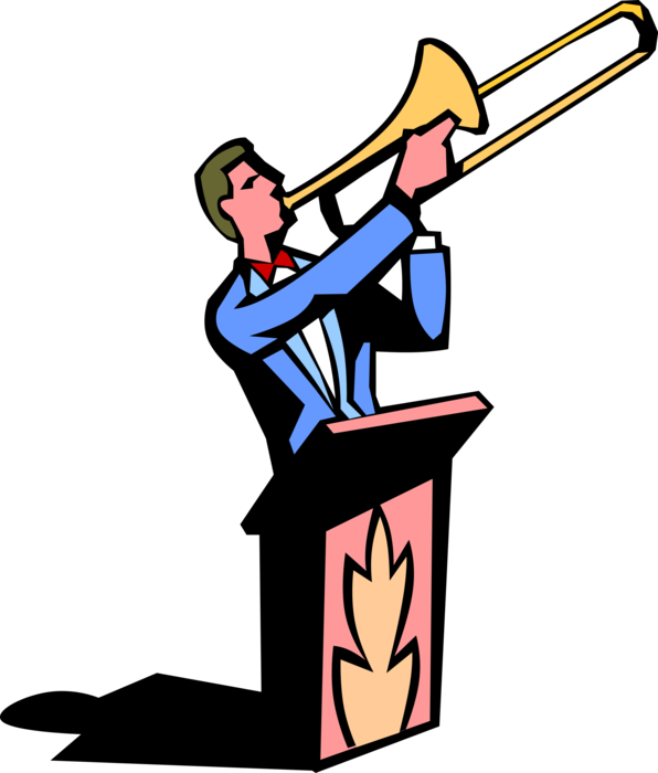 Vector Illustration of Trombonist Musician Plays Trombone in Orchestra