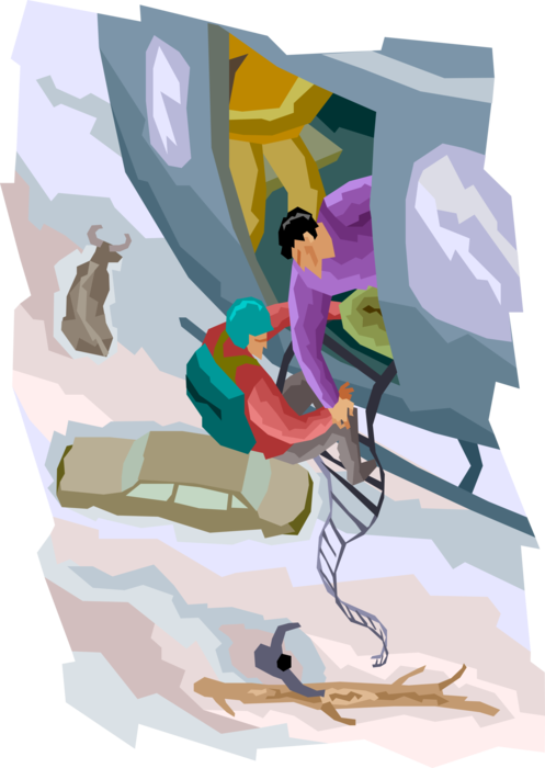 Vector Illustration of Search and Rescue Helicopter Rescuing Victims in Natural Disaster Flood