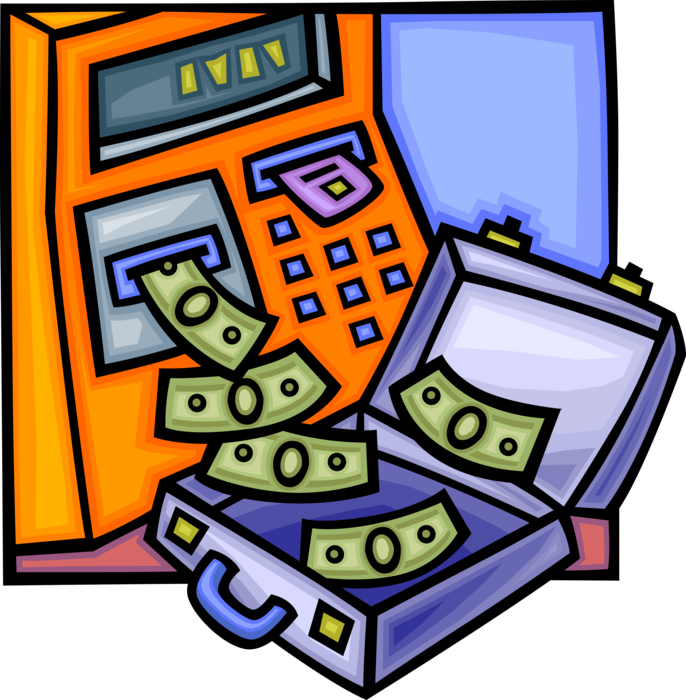 Vector Illustration of Money Cash Dollar Windfall Bonanza at Bank Automated Teller Machine ATM