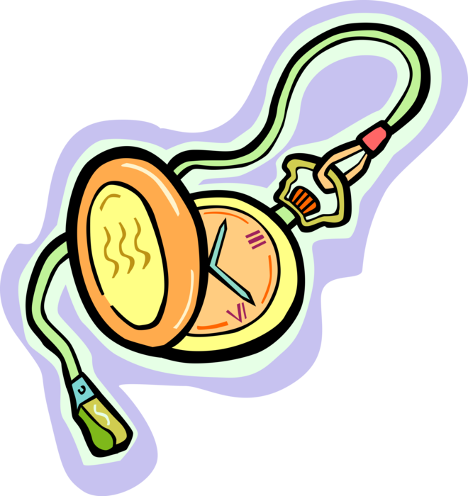 Vector Illustration of Pocket Watch or Pocketwatch Portable Timepiece Carried in Pocket